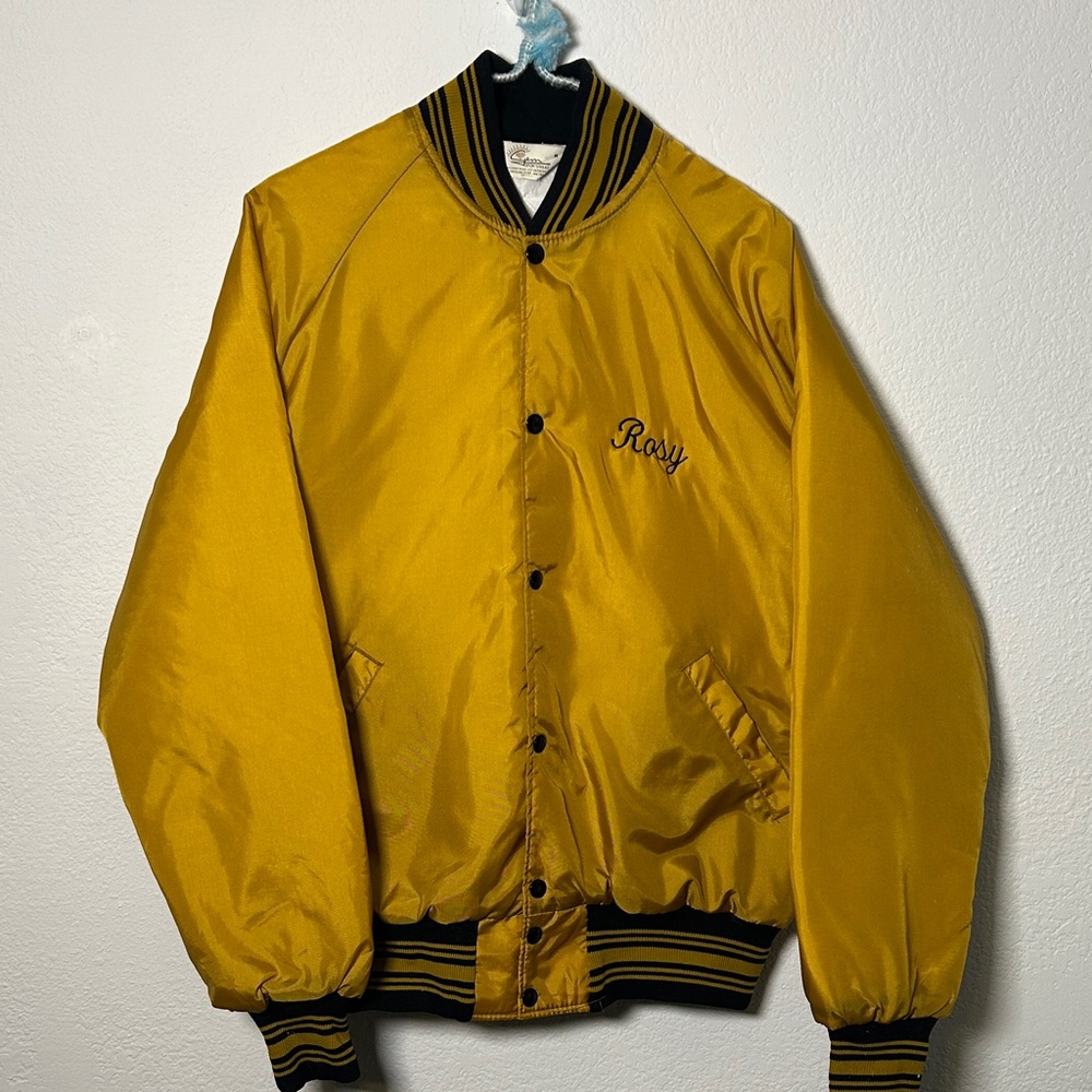 Women’s Vintage Yellow Satin Bomber Jacket With The Name ROSY Size Medium